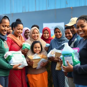 Families receiving food and hygiene supplies during a community resource rally in Oklahoma City.