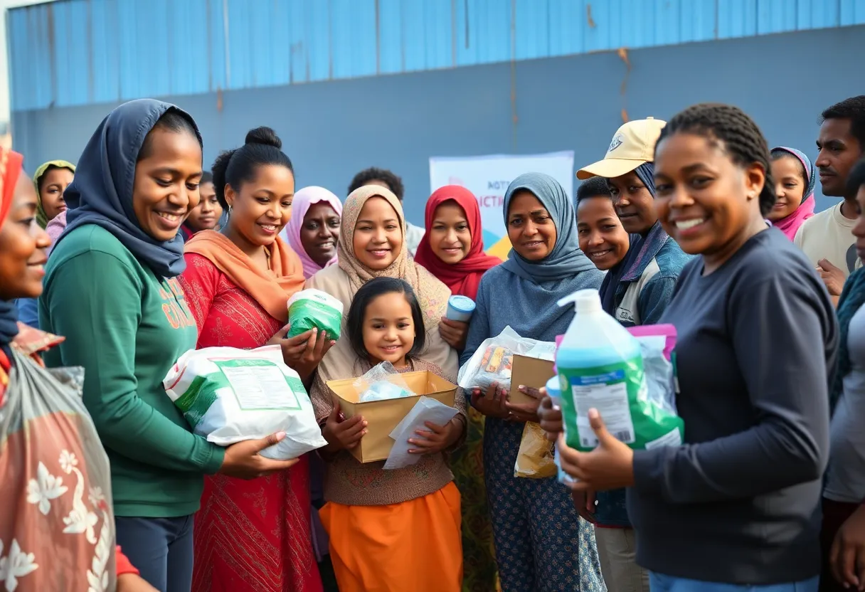 Families receiving food and hygiene supplies during a community resource rally in Oklahoma City.