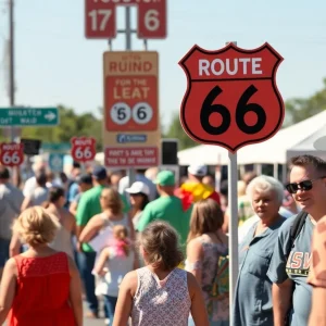 Community members celebrating Route 66 in Edmond with various activities.