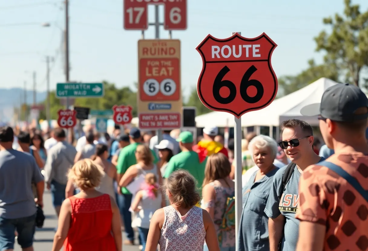 Community members celebrating Route 66 in Edmond with various activities.