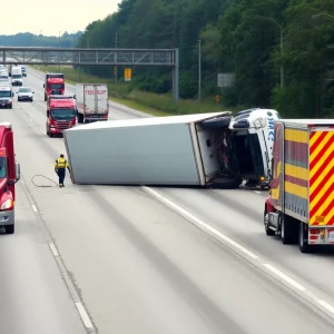 Semi-truck rollover causing highway closure