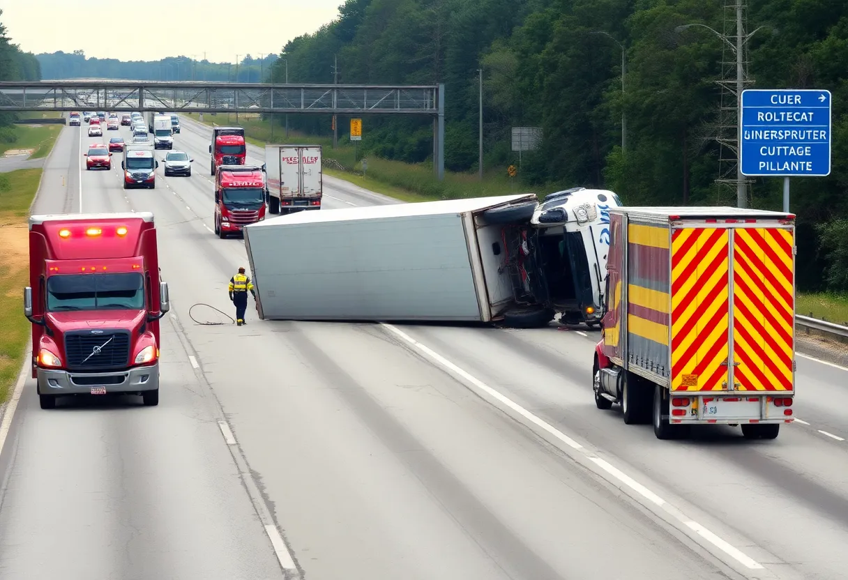 Semi-truck rollover causing highway closure