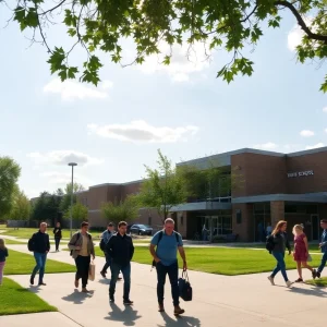 A peaceful scene of Shawnee High School campus showcasing a safe environment.