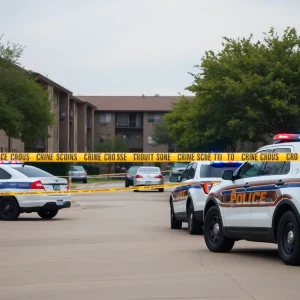 Police cars at Brookwood Village apartments in Oklahoma City after a shooting