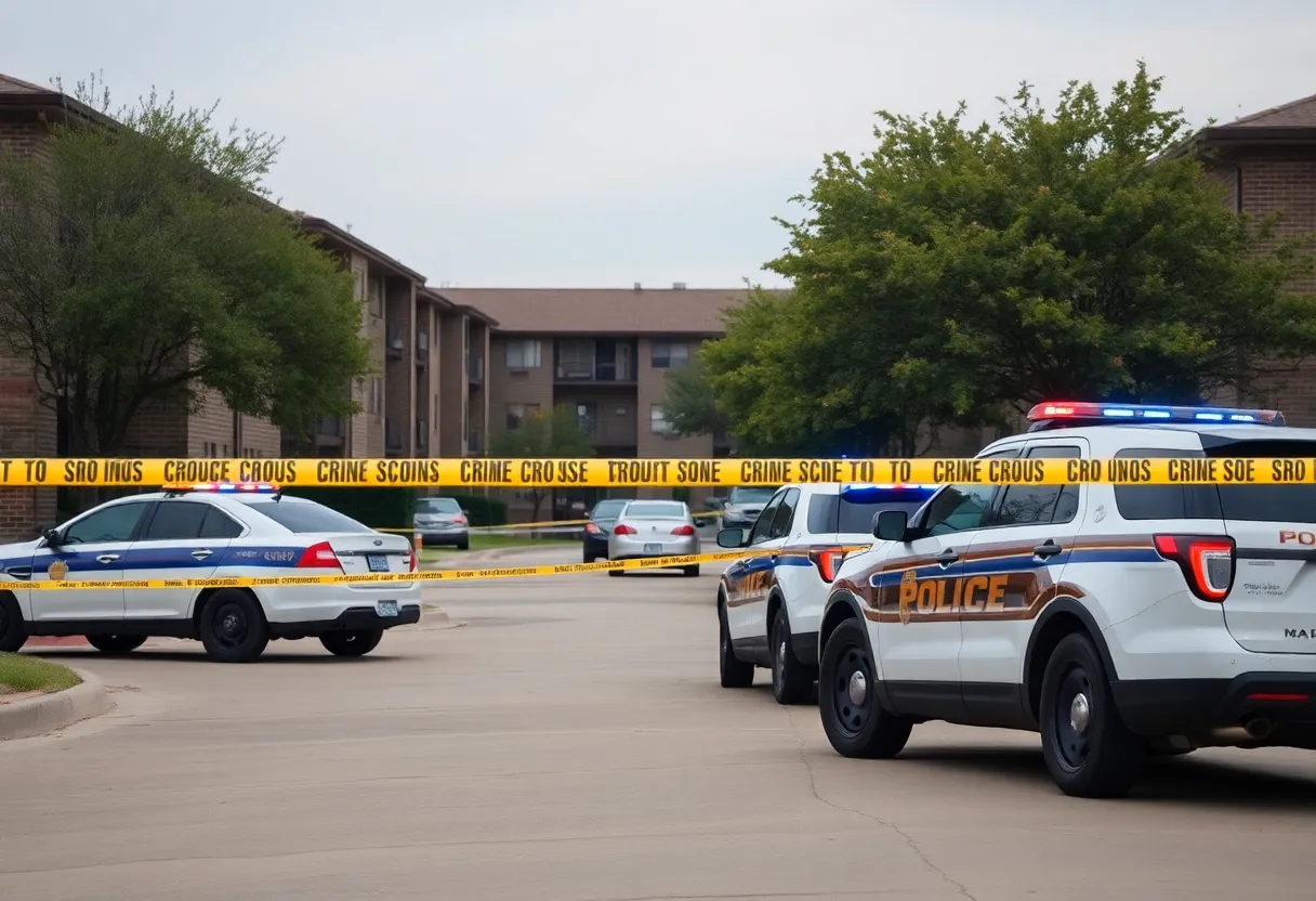 Police cars at Brookwood Village apartments in Oklahoma City after a shooting