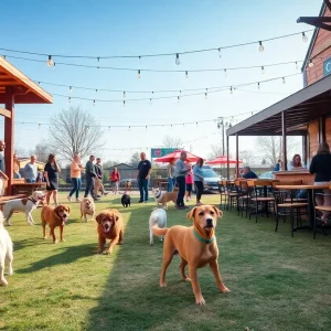 Dogs enjoying the off-leash park at Solo's Park & Pub