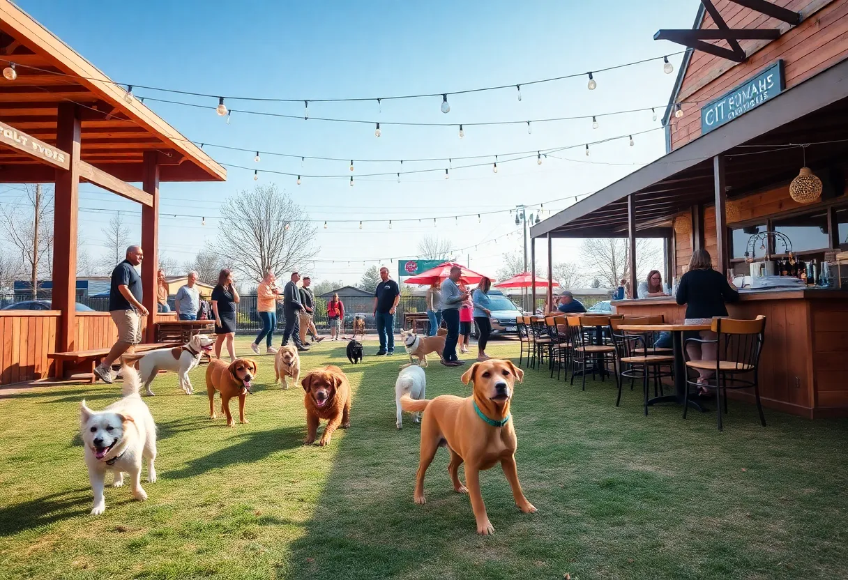 Dogs enjoying the off-leash park at Solo's Park & Pub