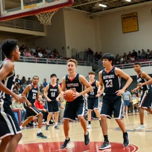 Spiro Bulldogs basketball team celebrating a win