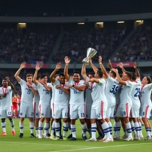 Talihina Golden Tigers football team celebrating victory