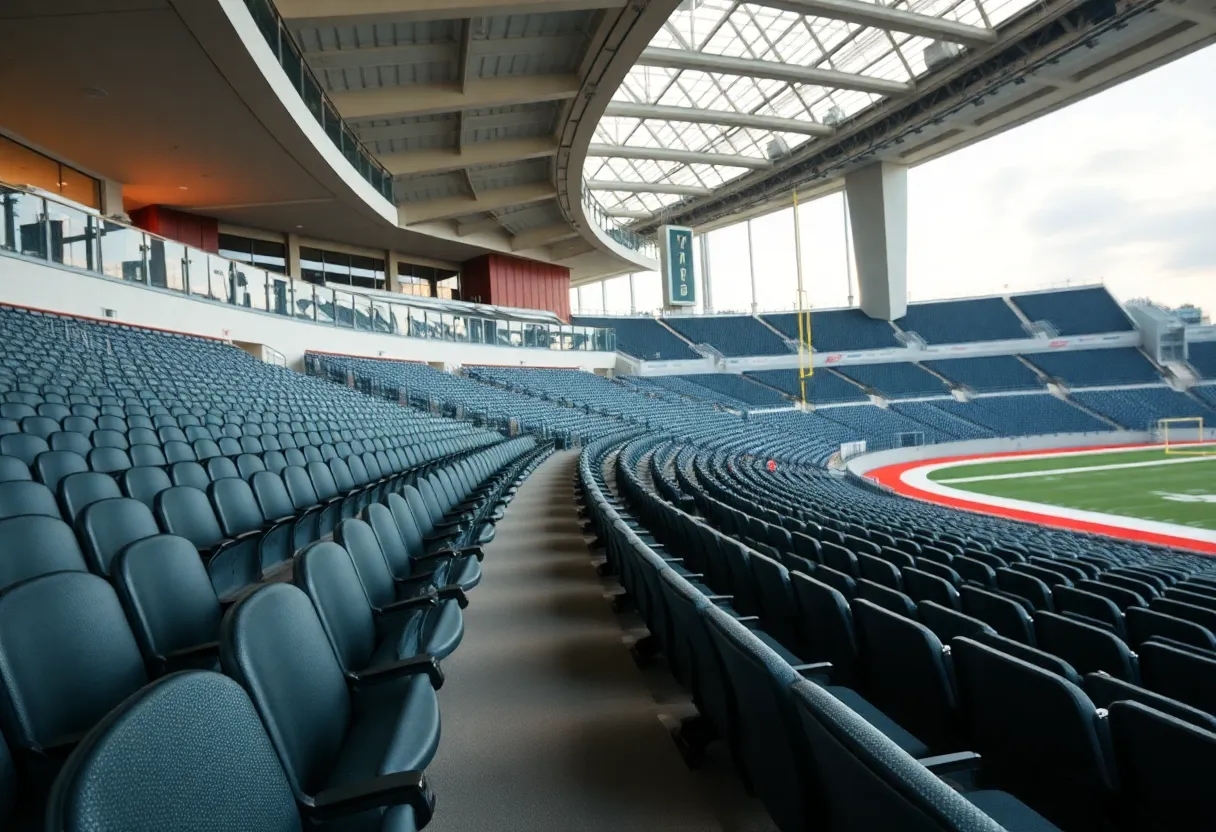 Conceptual imagery of the renovated Gaylord Family Oklahoma Memorial Stadium showcasing new suites and fan areas