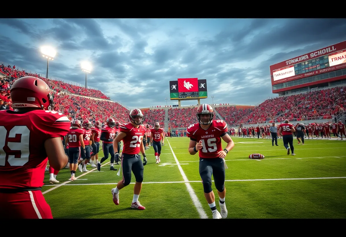 Tonkawa Buccaneers football team celebrating during a game.