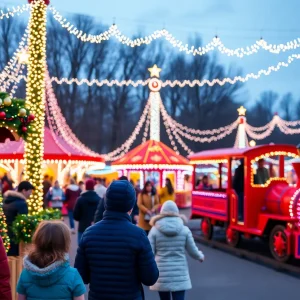 Families enjoying the Nutcracker Festival with festive decorations and activities