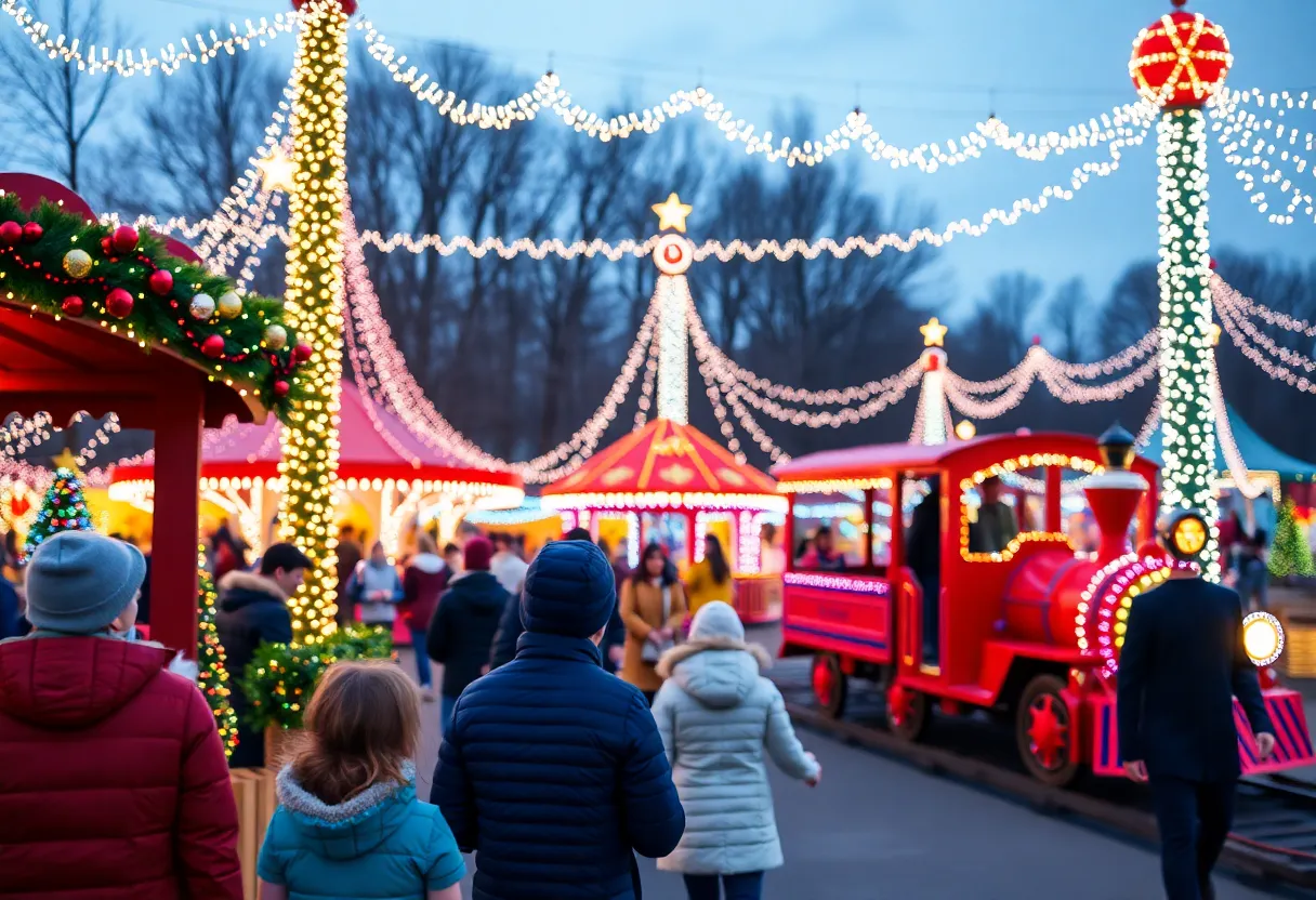 Families enjoying the Nutcracker Festival with festive decorations and activities