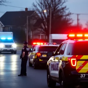 Law enforcement vehicles at a residential scene in Tuttle, Oklahoma.