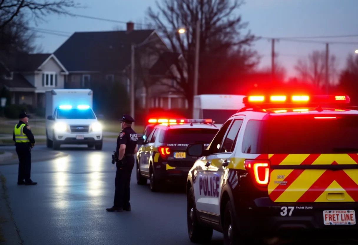 Law enforcement vehicles at a residential scene in Tuttle, Oklahoma.
