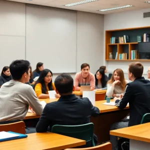 Students engaging in a classroom debate about academic freedom