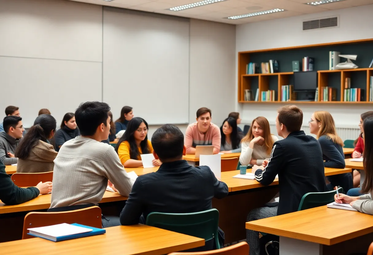 Students engaging in a classroom debate about academic freedom