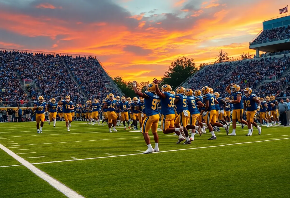 Vian Wolverines celebrating after scoring during a football game.