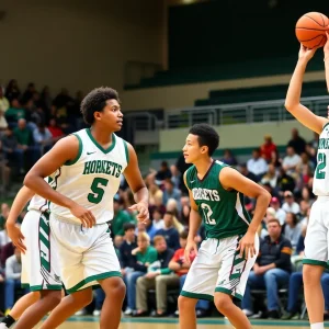 Vinita Hornets in action during a high school basketball game against Catoosa Indians.