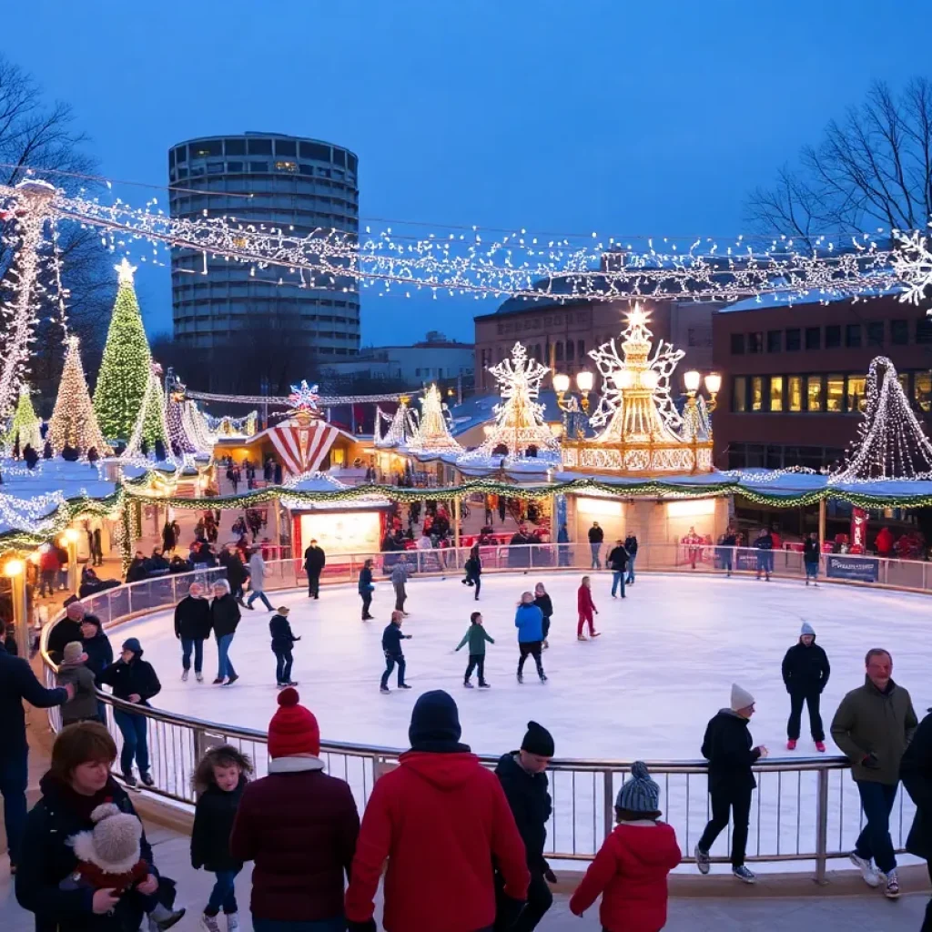 People ice skating at the Devon Ice Rink in Oklahoma City