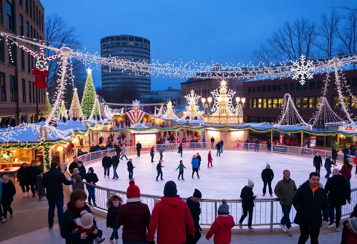 People ice skating at the Devon Ice Rink in Oklahoma City