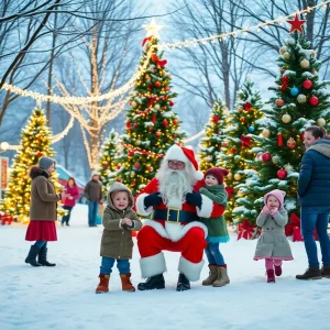 Families celebrating at Winter's Night holiday event with festive decorations and activities.