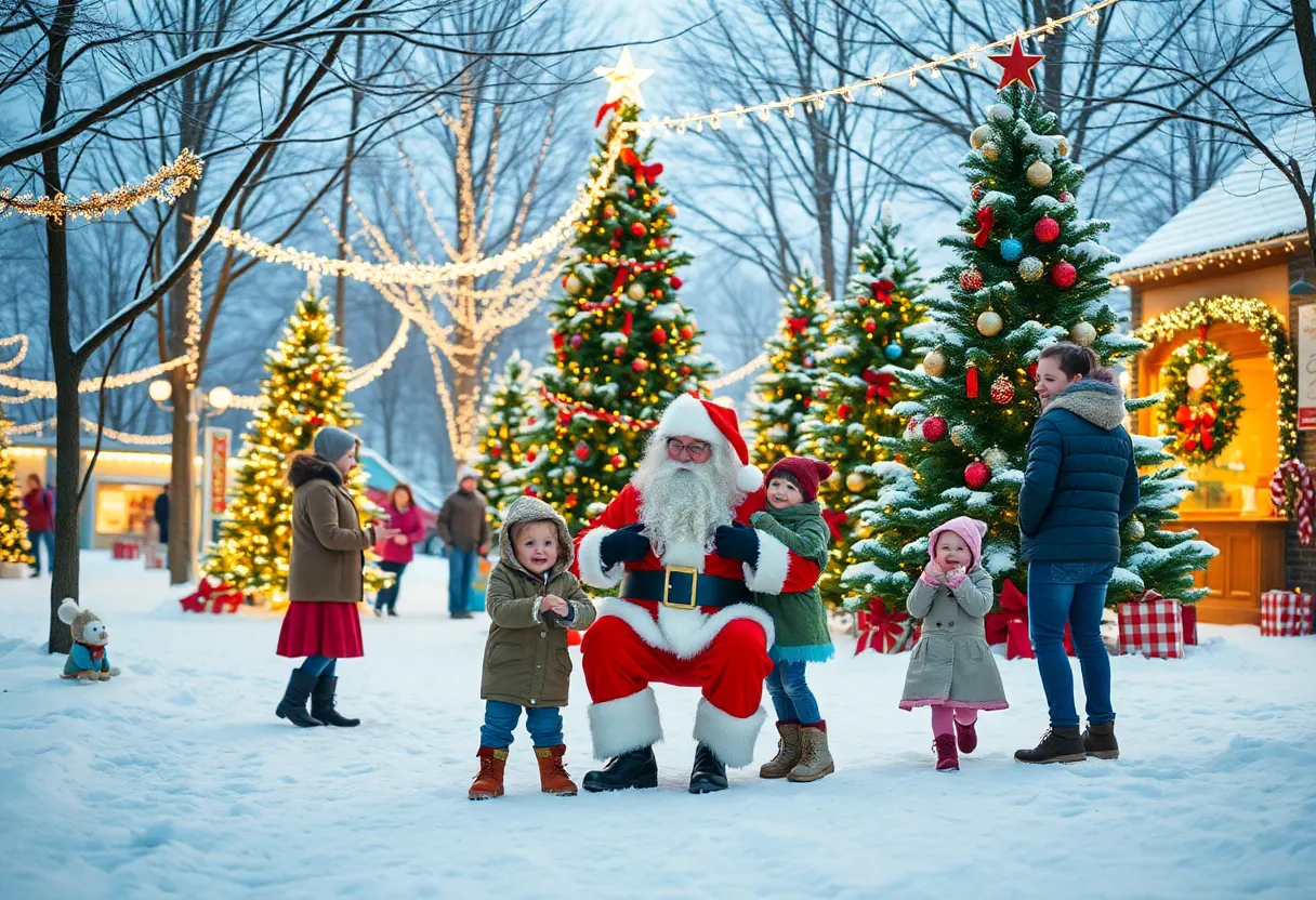 Families celebrating at Winter's Night holiday event with festive decorations and activities.