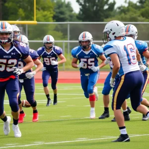 High school football players in action on the field