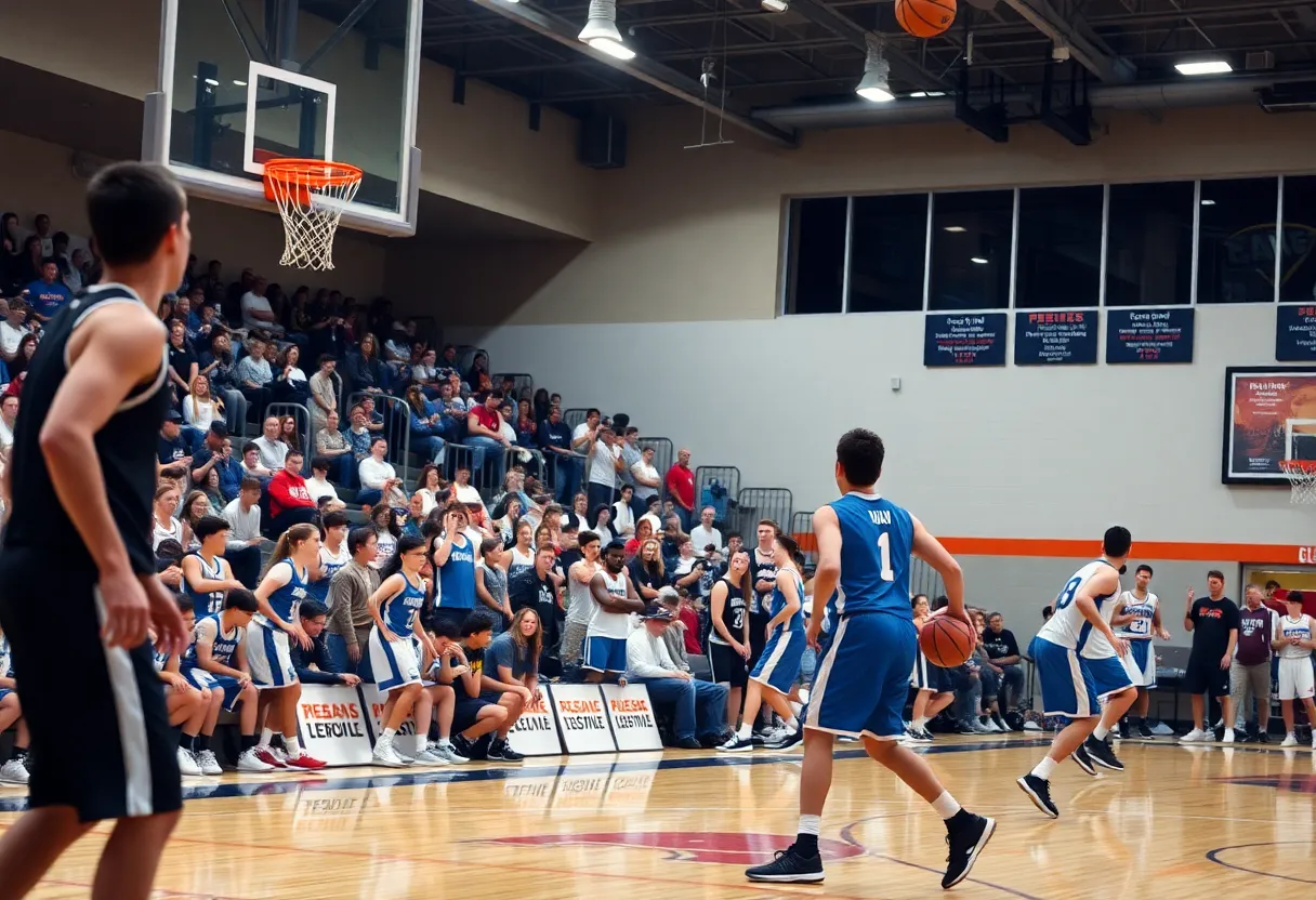 Anadarko Warriors play against the Elgin Owls in a basketball game at high school.