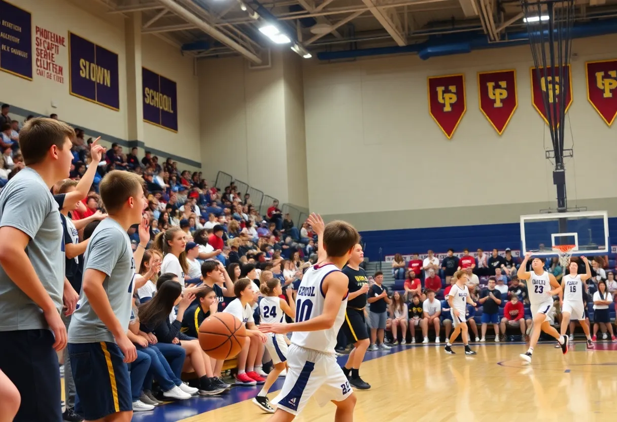 Atlantic City High School basketball players in action during a game.