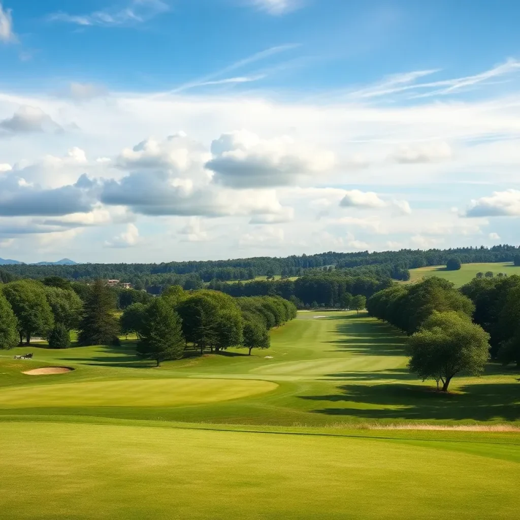 Landscape of a prestigious golf tournament with lush greens