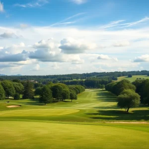 Landscape of a prestigious golf tournament with lush greens