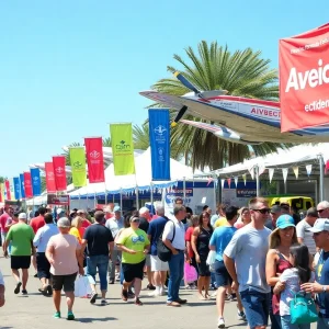 Crowd celebrating Bessie Coleman's legacy with educational activities in Oklahoma City