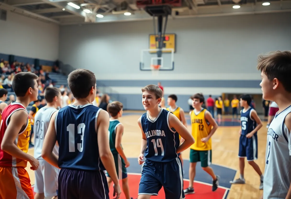 Bethany High School basketball team competing against Elgin High School