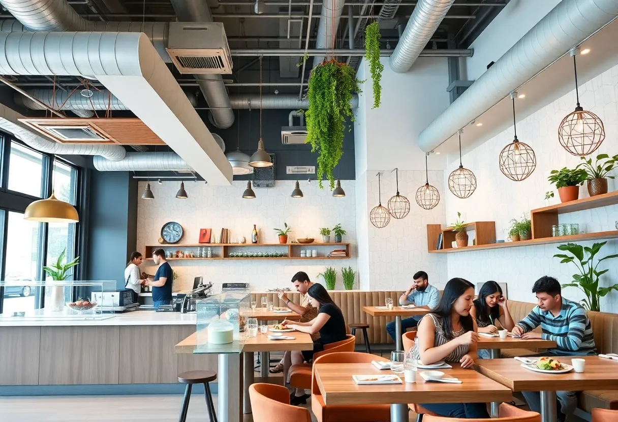 Interior view of Birdie's restaurant in Austin showcasing its innovative dining setup