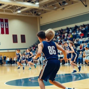 Boswell Scorpions basketball team competing against Stringtown Tigers in a high school gymnasium