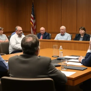 Community members discussing the mosque zoning request at the Broken Arrow City Council meeting
