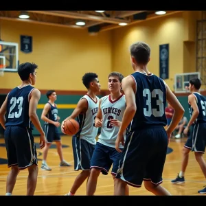 Players from Calumet High School engaged in a basketball match