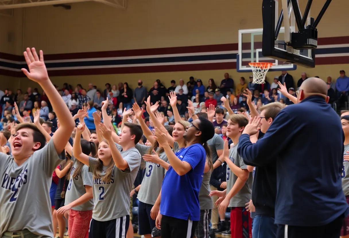 Chandler Lions basketball team in action against Heritage Hall Chargers with a packed gymnasium