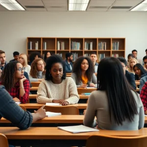 Students engaged in a classroom discussion about academic freedom and inclusion.