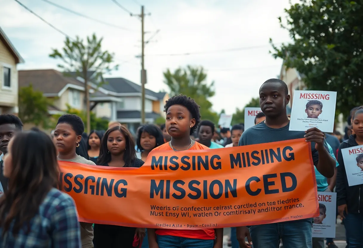 Community members searching for a missing child