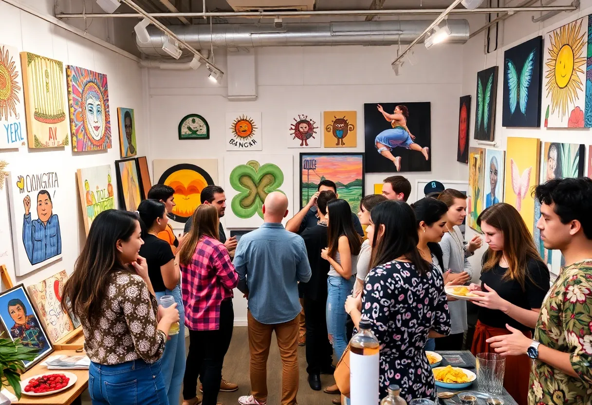 A diverse group of local creatives networking at The Creative Social event.