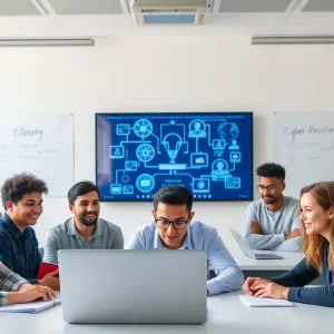 Students participating in a cybersecurity master's program at Rogers State University.