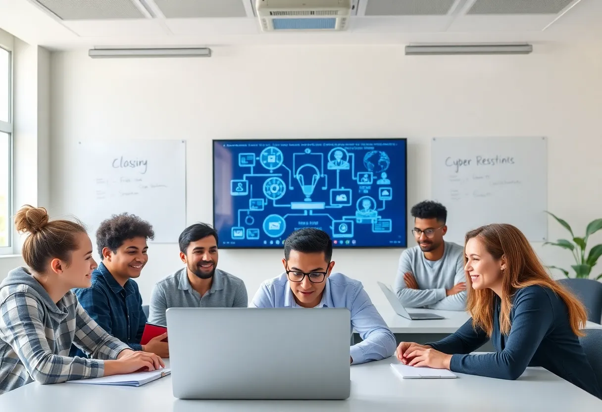 Students participating in a cybersecurity master's program at Rogers State University.
