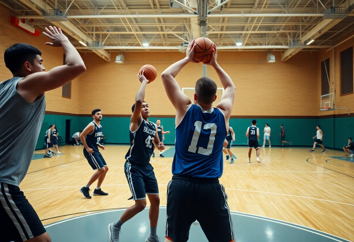 Deer Creek-Lamont basketball team playing a game