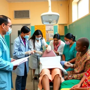 Dental students providing care in a community clinic
