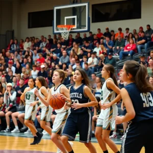 Edmond Santa Fe High School basketball players in a game against Crossings Christian.