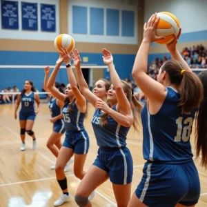 Edmond Santa Fe volleyball team playing in the gym
