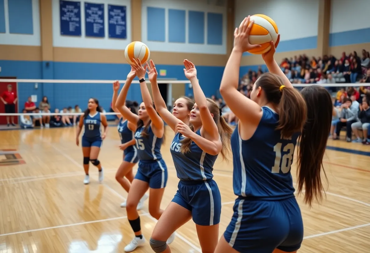 Edmond Santa Fe volleyball team playing in the gym