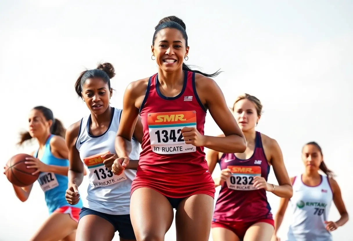 Diverse female athletes demonstrating strength in athletics